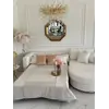 Aksamitny narożnik glamour półokrągły PARIS z ozdobnymi poduszkami w aranżacji. Aranżacja nowoczesnego wnętrza od Primavera Home.