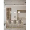 Widok całego zestawu z Żyrandolem Planet Srebrny Glamour w nowoczesnej kuchni. Ekspozycja w salonie od Primavera Home.