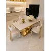 Stół idealny na spotkanie rodzinne, ekskluzywny stół glamour do jadalni, nowoczesny, z białym konglomeratem, złoty LV COLLECTION.