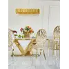 Ekskluzywny stół glamour do jadalni, nowoczesny, z białym konglomeratem, złoty LV COLLECTION — aranżacja wnętrza. Primavera Home.