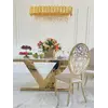 Ekskluzywny stół glamour do jadalni, nowoczesny, z białym konglomeratem, złoty LV COLLECTION — aranżacja wnętrza. Primavera Home.