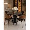 Okrągły Stół do Jadalni Oslo Spiekany kamień czarny Carrara i Stal Premium w ekspozycji showroomowej. Aranżacja nowoczesnego wnętrza od Primavera Home.