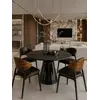 Okrągły Stół do Jadalni Oslo Spiekany kamień czarny Carrara i Stal Premium widoczny z góry w subtelnej aranżacji. Ekspozycja w salonie od Primavera Home.
