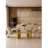 Zbliżenie na detale wykończenia stołu glamour ROKSI, ekskluzywnego do jadalni, w ofercie Primavera Home.