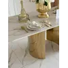 Stół glamour ROKSI, ekskluzywny do jadalni, nowoczesny, blat biały marmur, nogi złote marmurowe — aranżacja wnętrza. Primavera Home.