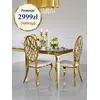 Designerski stół do jadalni, glamour, ze szklanym blatem, stalowy, złoty ELITE widoczny z boku, idealny do aranżacji nowoczesnego wnętrza. Meble na zamówienie od Primavera Home.