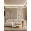 Ekskluzywny narożnik, nowoczesny, designerski, sofa narożna MODERNO w widoku z katów. Zróżnicowana perspektywa pokazuje unikalny design od Primavera Home.