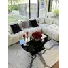 Aranżacja z detalami designerskiego narożnika modułowego boucle NICEA w nowoczesnym wnętrzu. Meble na zamówienie od Primavera Home.