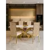Widok z tyłu krzesła glamour VITA złote beżowe do jadalni, podkreślający jego elegancki design. Ekspozycja w salonie od Primavera Home.