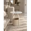 Stolik kawowy nowoczesny okrągły z ekosóry Tavolino w ujęciu z przodu, idealnie komponujący się w aranżacji nowoczesnego wnętrza od Primavera Home.