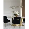 Nowoczesne krzesło tapicerowane, w stylu glamour, do jadalni, salonu nowoczesne z kołatką, czarne, złote PALOMA — aranżacja wnętrza. Primavera Home.