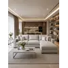 Nowoczesny narożnik modułowy wygodna aksamitna kanapa w stylu włoskim FIGARO w stylowej aranżacji salonu. Ekspozycja w przestrzeni od Primavera Home.