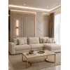 Nowoczesny narożnik modułowy wygodna aksamitna kanapa w stylu włoskim FIGARO w showroomie. Elegancka ekspozycja i nowoczesny design od Primavera Home.