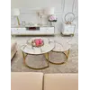Stolik kawowy okrągły glamour MARCO GOLD w eleganckim pomieszczeniu, pokazującym jego stylowy design. Ekspozycja w salonie od Primavera Home.