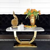 Stolik kawowy glamour do salonu z białym marmurowym blatem złoty ART DECO