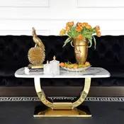 Stolik kawowy glamour do salonu z białym marmurowym blatem złoty ART DECO