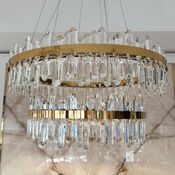 Żyrandol kryształowy złoty dwupoziomowy nowoczesny glamour BULGARI XL