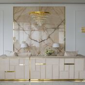 Ekskluzywny narożnik beżowy aksamitny prawostronny EMPORIO