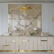 Ekskluzywny narożnik beżowy aksamitny prawostronny EMPORIO