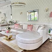 Modern glamor corner sofa, for the living room, rounded, convertible, beige, comfortable corner boucle PARIS