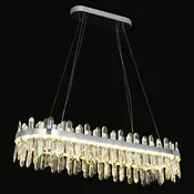 Żyrandol kryształowy srebrny nowoczesny, podłużna lampa wisząca nad stół do jadalni BULGARI L