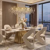 Luksusowy stół jadalniany blat Patagonia i szczotkowane złoto BELISSIMA