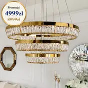 Żyrandol kryształowy 3 ringi złoty w promocji od Primavera Home