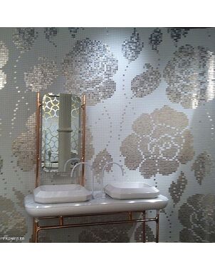 Glass mosaic winter Flowers Oro Bianco white and silver 