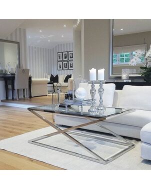 Coffee Table Set CRISS CROSS M Silver Glass Stainless Steel