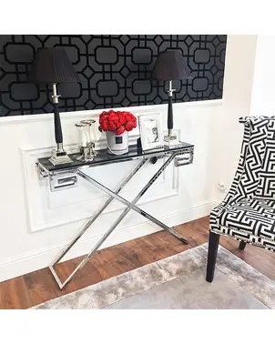 Konsola glamour stal nierdzewna srebrna szklana GREEC