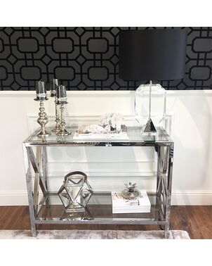 Glamour console stainless steel silver glass EMPIRE
