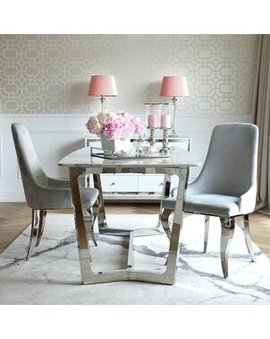 Exclusive glamor table, steel, for the dining room with a white, black, marble, silver KENT table top