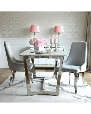 Exclusive glamor table, steel, for the dining room with a white, black, marble, silver KENT table top