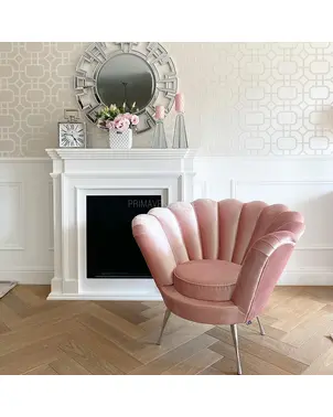 Fotel glamour SHELL SILVER nowojorski do sypialni przedpokoju różowy
