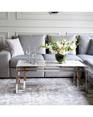 Coffee table in New York style and glamour stainless steel marble OSKAR SILVER