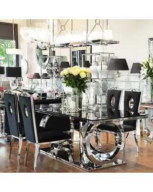 Stół glamour nowoczesny designerski do jadalni biały szklany blat stalowy srebrny PICASSO OUTLET