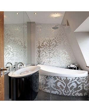 Glass mosaic Damano Binoro white and silver Silver