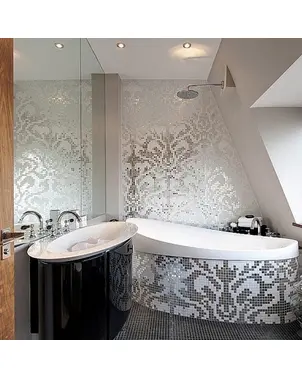 Mozaika szklana Damano Binoro biała i srebrna Silver
