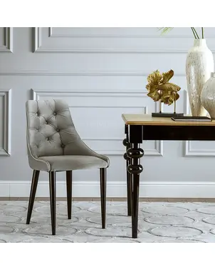 Krzesło glamour nowoczesne do jadalni, drewniane, loft, pikowane, wygodne, nowojorskie, z okrągłymi nogami IMOLA