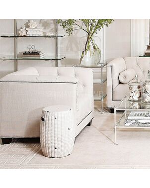 PAOLA beige grey Quilted upholstered classic glamour style chesterfield armchair