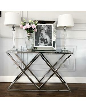 Glamour console stainless steel silver glass DONNA