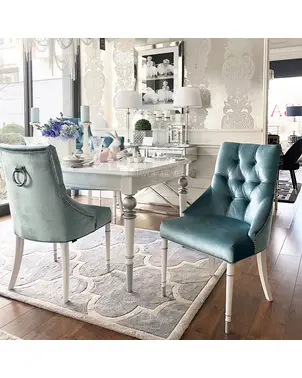 Krzesło glamour luksusowe z kołatką, nowojorskie, klasyczne, tapicerowane, srebrne PRINCE