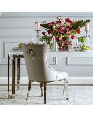 Upholstered quilted chair quilted on steel legs silver grey for GRETA living room