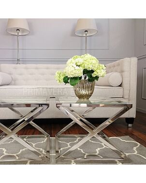 Coffee table bench side auxiliary stainless steel glass silver CRISS CROSS S