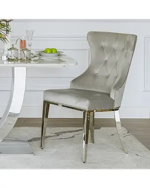 Krzesło tapicerowane pikowane na stalowych nogach srebrne do salonu TIFFANY