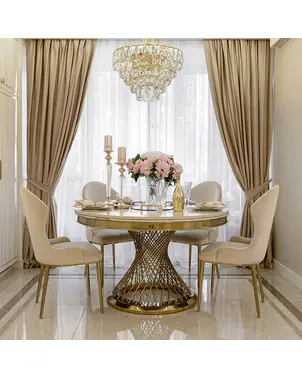 Stół designerski nowoczesny okrągły do jadalni z blatem  biały, czarny marmur lub Patagonia,  złoty 130 cm ANTONIO