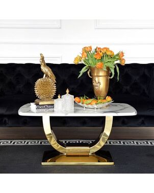 Glamor coffee table for the living room with a white marble top, gold ART DECO