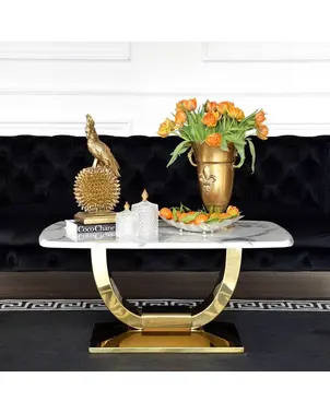Glamor coffee table for the living room with a white marble top, gold ART DECO