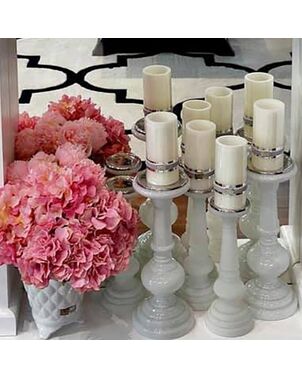 WIKA candlestick white patina glass