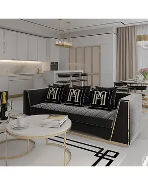 Black velvet quilted sofa, modern in a glamor style, for a golden living room MONTE CARLO OUTLET